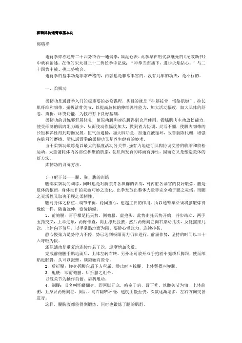 郭瑞祥传通臂拳基本功