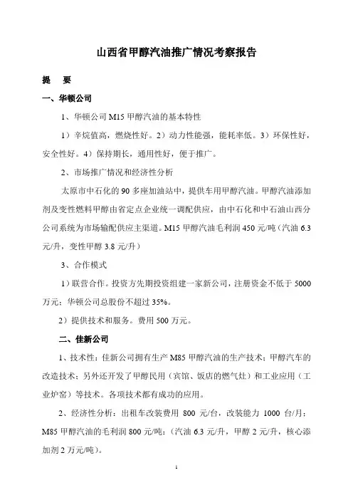 山西甲醇汽油调研报告