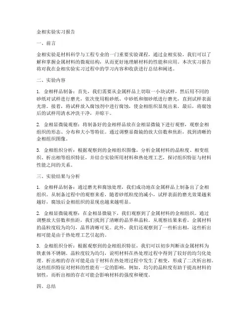 金相实验实习报告