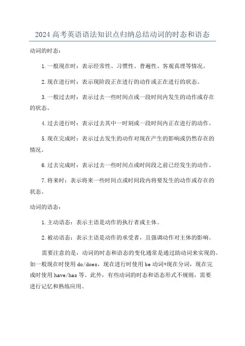2024高考英语语法知识点归纳总结动词的时态和语态