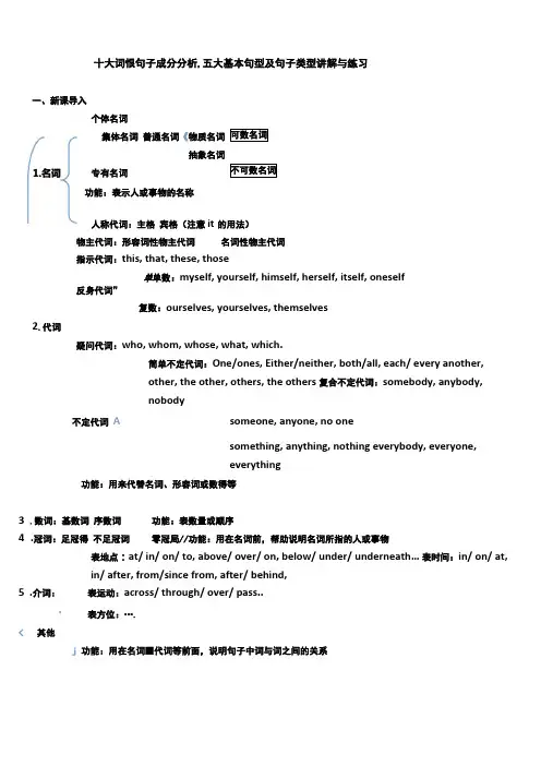 十大词性句子成分及基本句型讲解及练习附答案