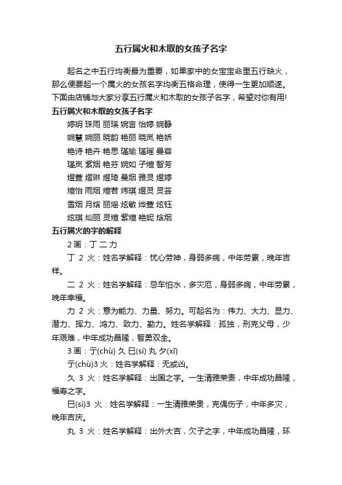 五行属火和木取的女孩子名字