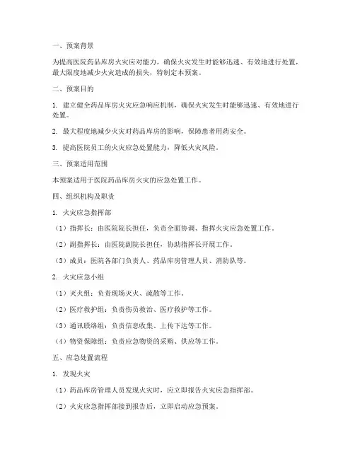 医院药品库房发生火灾的应急预案