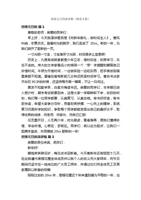 迎接元旦的演讲稿（精选3篇）