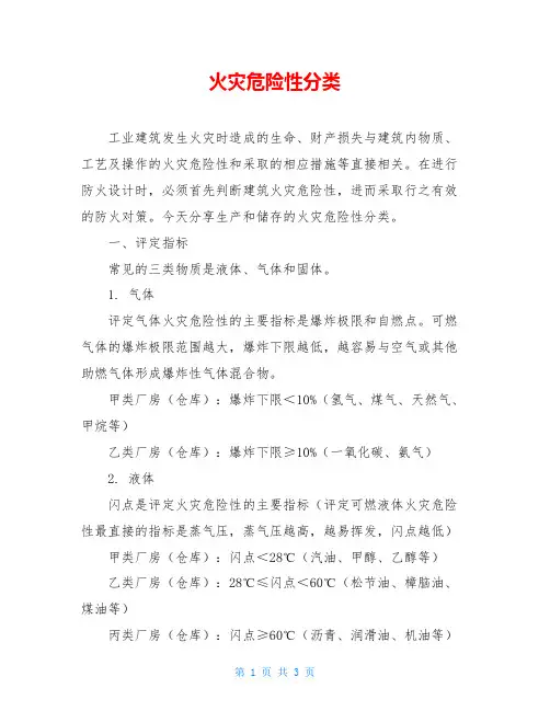 火灾危险性分类