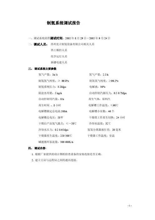 制氢系统调试报告