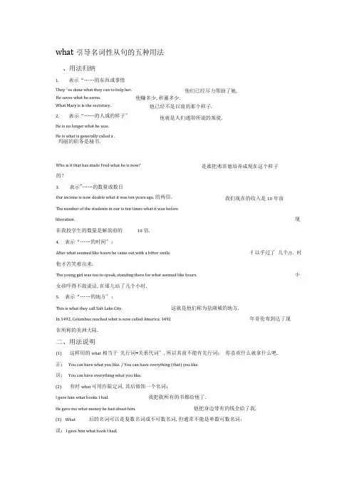 what引导名词性从句五种用法