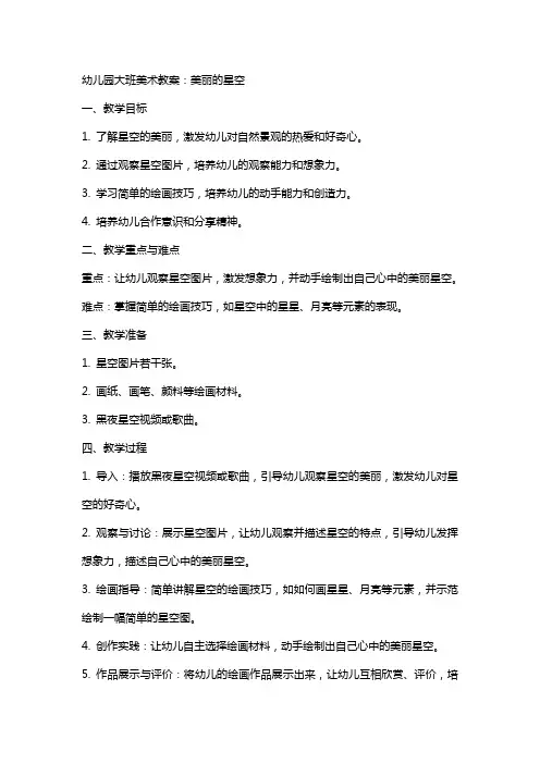 幼儿园大班美术教案：美丽的星空