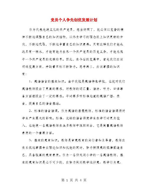 党员个人争先创优发展计划
