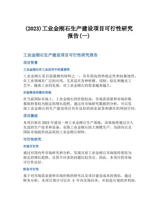 (2023)工业金刚石生产建设项目可行性研究报告(一)