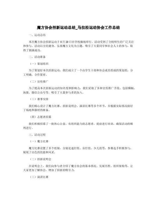 魔方协会招新运动总结_马拉松运动协会工作总结