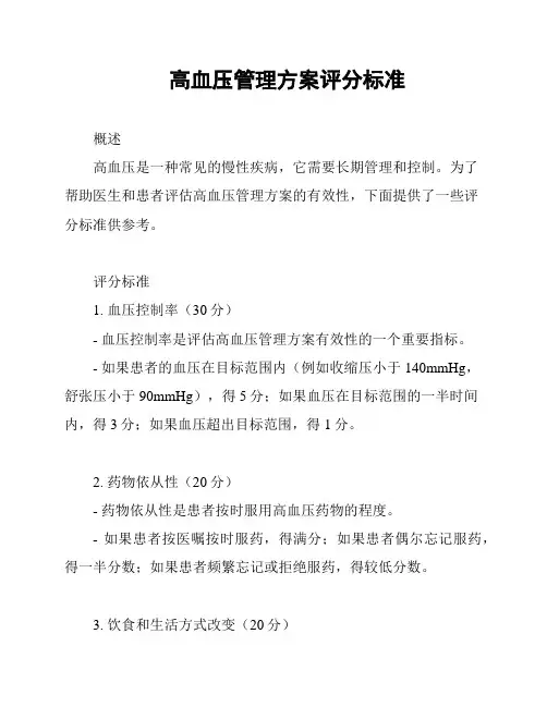 高血压管理方案评分标准