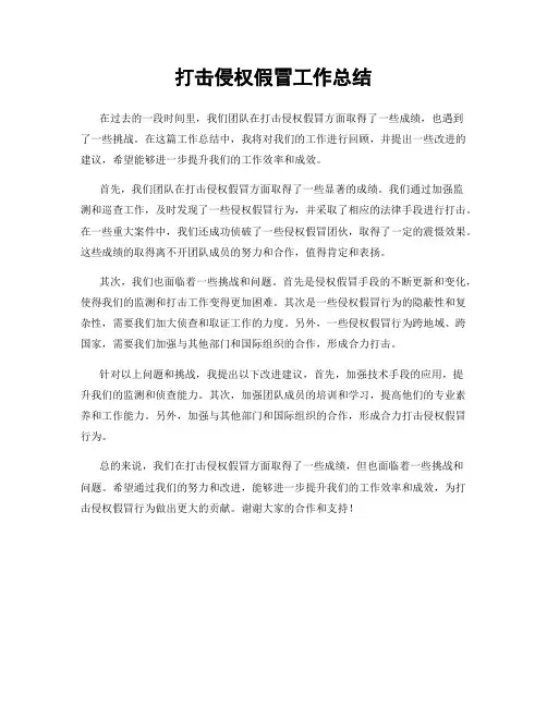 打击侵权假冒工作总结