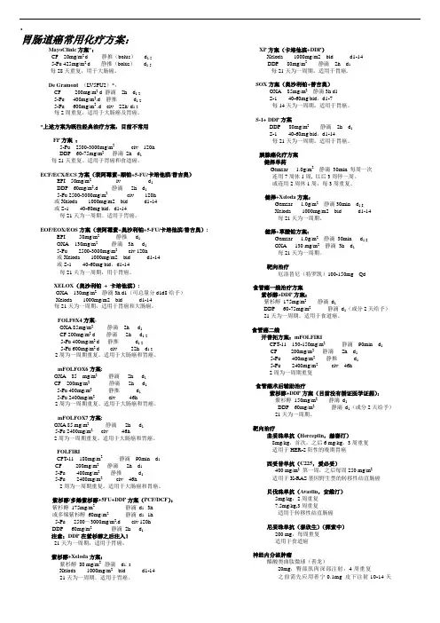 消化道肿瘤常用化疗方案