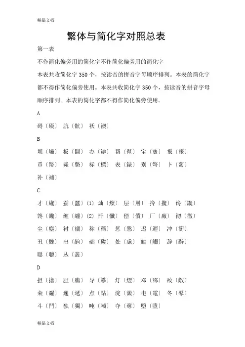(整理)中文繁体字与简化字对照表.