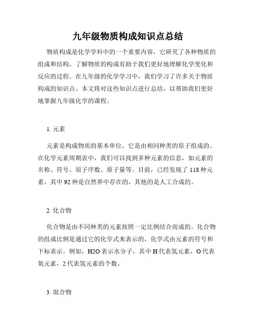 九年级物质构成知识点总结
