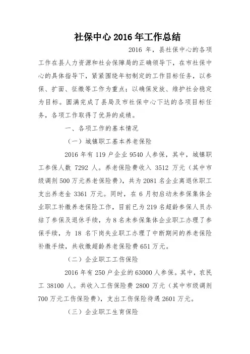 社保中心2016年工作总结
