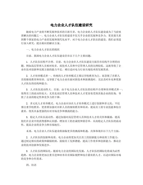 电力企业人才队伍建设研究