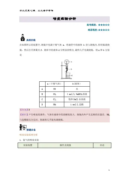 高中化 每日一题 喷泉实验分析 新