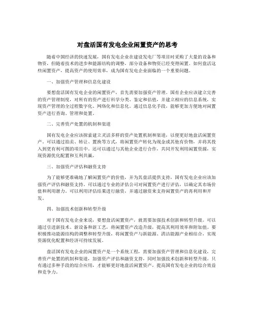 对盘活国有发电企业闲置资产的思考