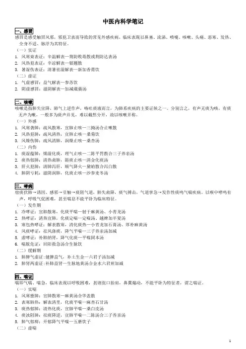2019年中医内科中级(主治)大纲证型整理