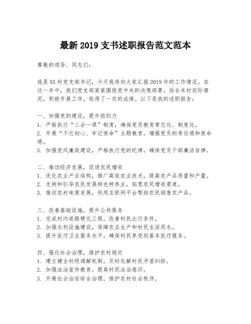 最新2019支书述职报告范文范本