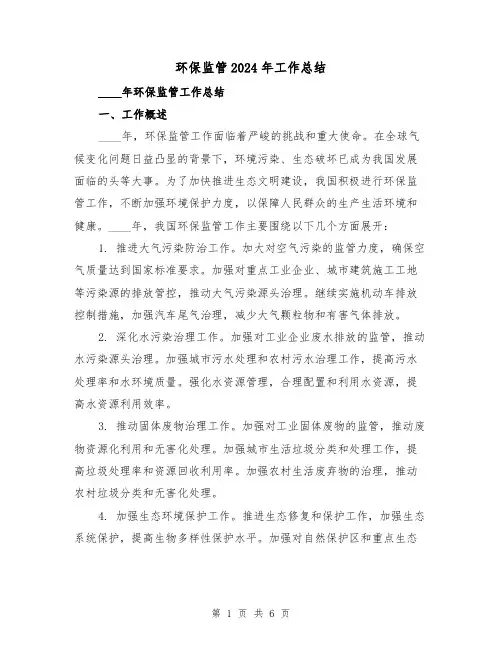 环保监管2024年工作总结（2篇）