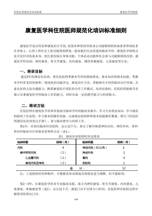 康复医学科住院医师规范化培训标准细则