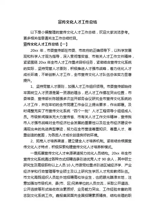 宣传文化人才工作总结