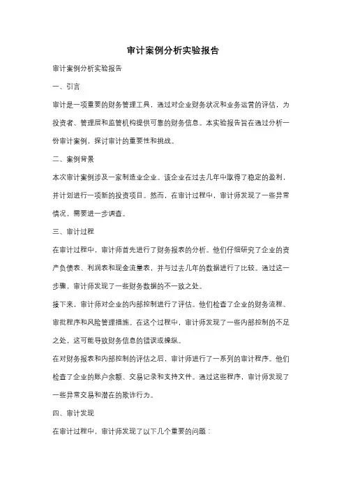 审计案例分析实验报告