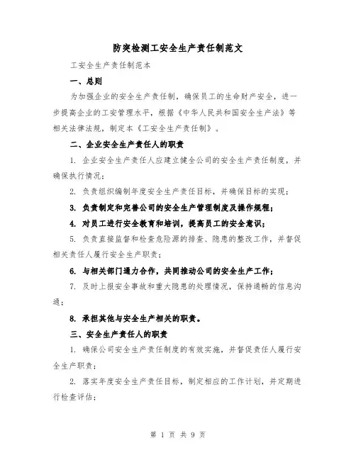 防突检测工安全生产责任制范文(5篇)