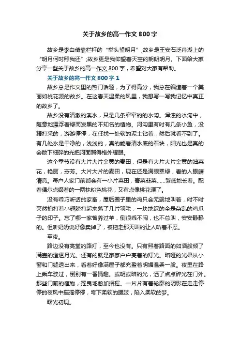 关于故乡的高一作文800字5篇