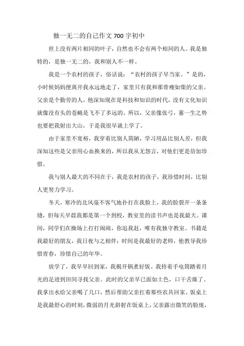 独一无二的自己作文700字初中