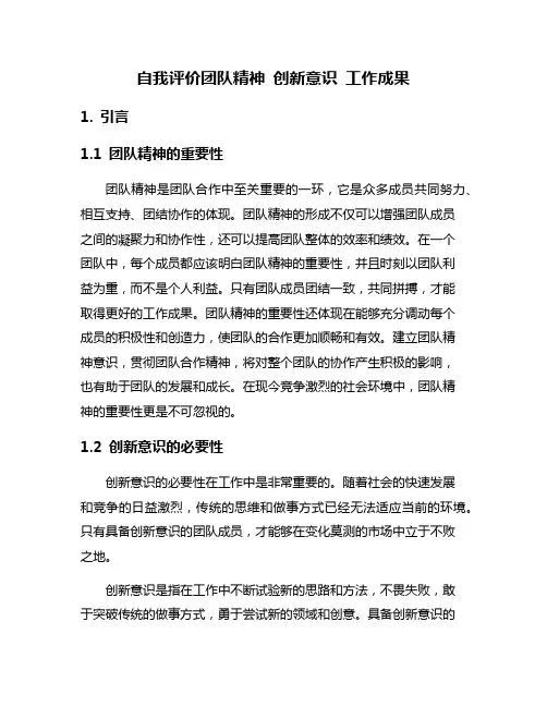 自我评价团队精神 创新意识 工作成果