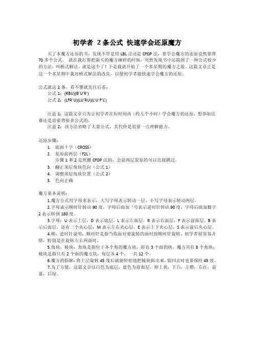 初学者2条公式快速学会还原魔方