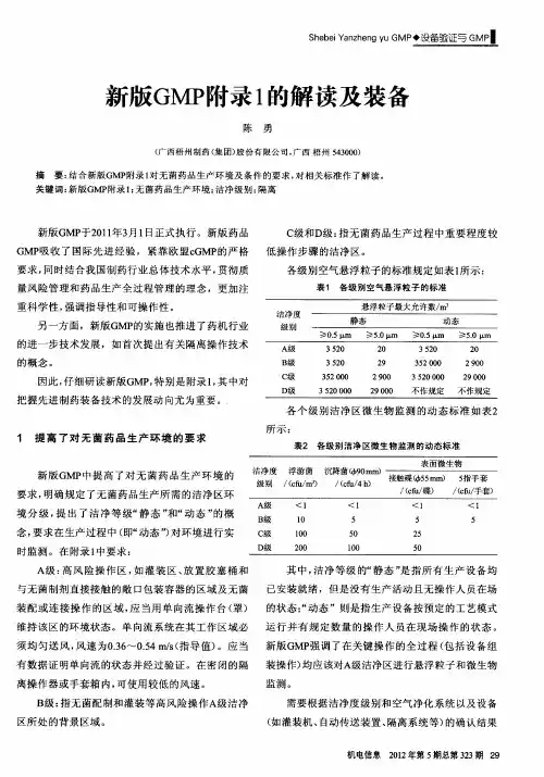 新版GMP附录1的解读及装备