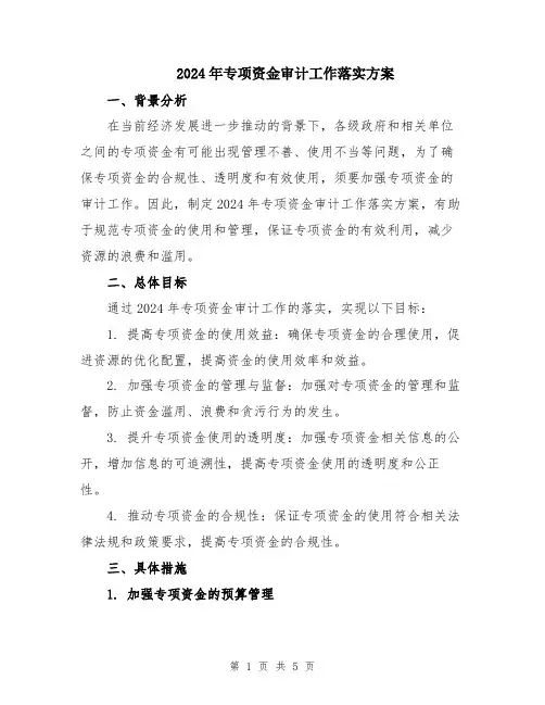 2024年专项资金审计工作落实方案