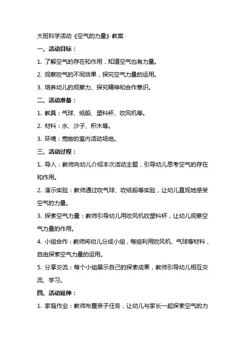 大班科学活动《空气的力量》教案