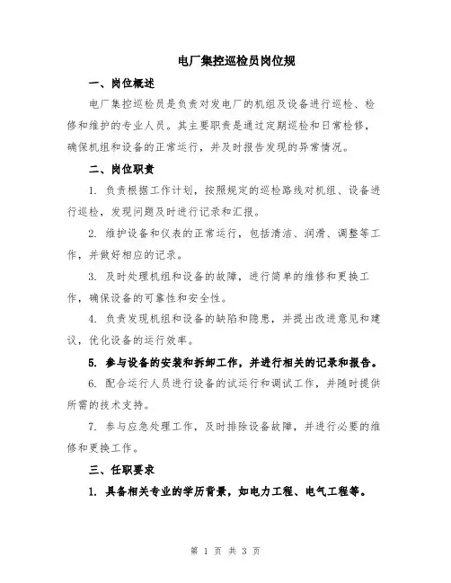 电厂集控巡检员岗位规