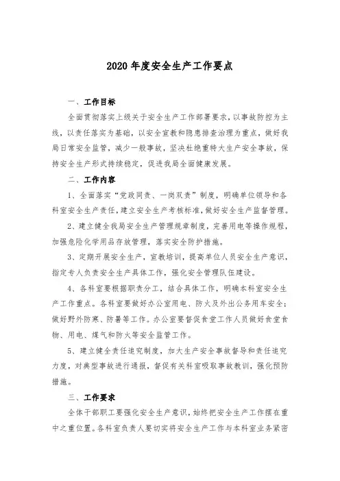 2020年安全生产工作要点