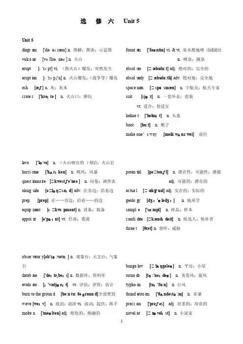 选修六Unit5单词及音标