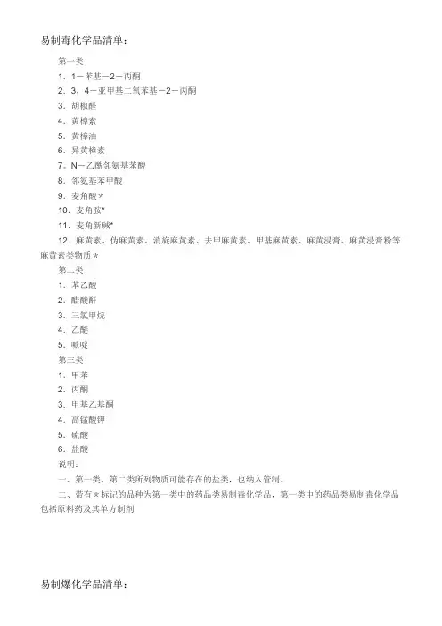 易制毒-易制爆-剧毒化学品清单