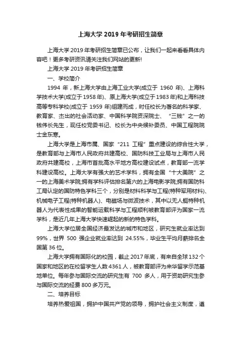 上海大学2019年考研招生简章