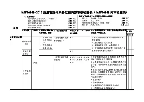 IATF16949-2016质量管理体系各过程内部审核检查表(IATF16949内审检查表)