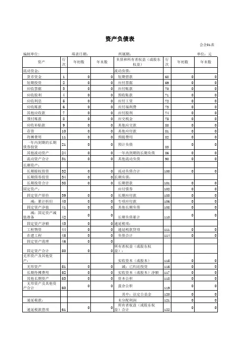 资产负债表-模板