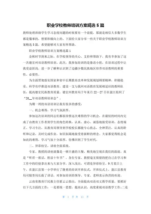 职业学校教师培训方案精选5篇