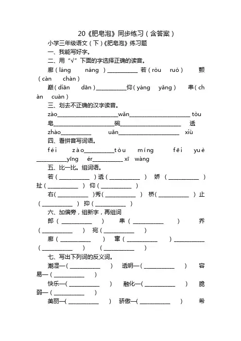20《肥皂泡》同步练习(含答案)