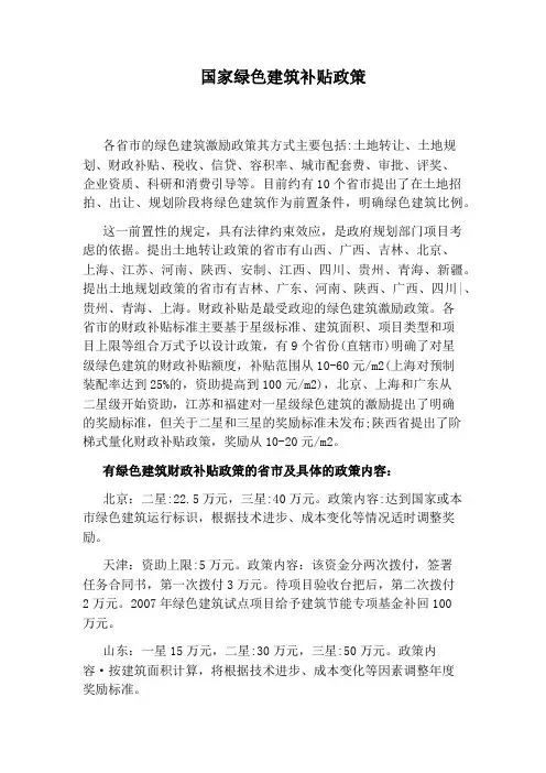 国家绿色建筑补贴政策