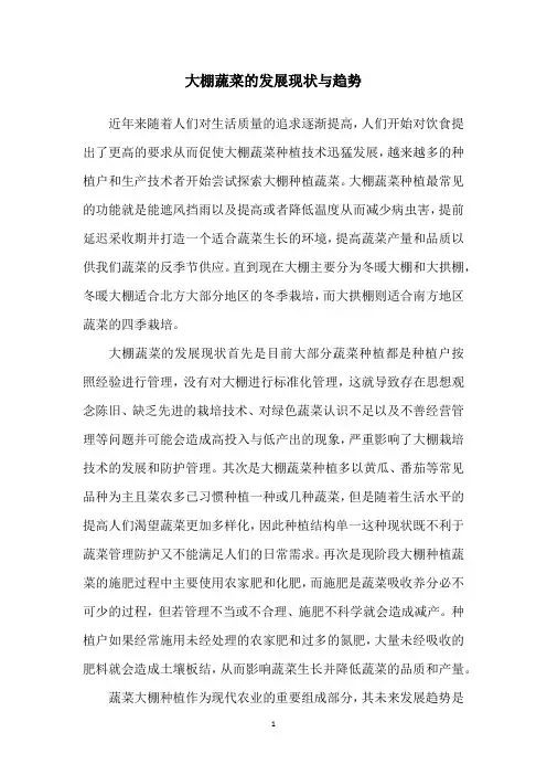 大棚蔬菜的发展现状与趋势