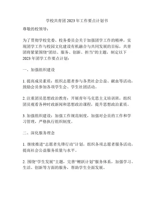 学校共青团2023年工作要点计划书